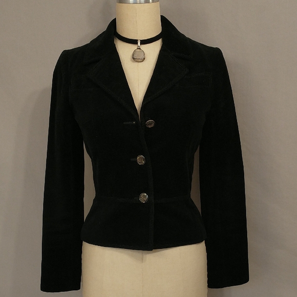Louis Feraud Jackets & Blazers - Vintage Designer Black Jacket Louis Feraud Paris Tailored Velvet Fitted Short